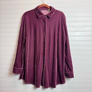 Soft Surroundings Womens Purple Wine Velvet Boyfriend Tunic Shirt Size Large